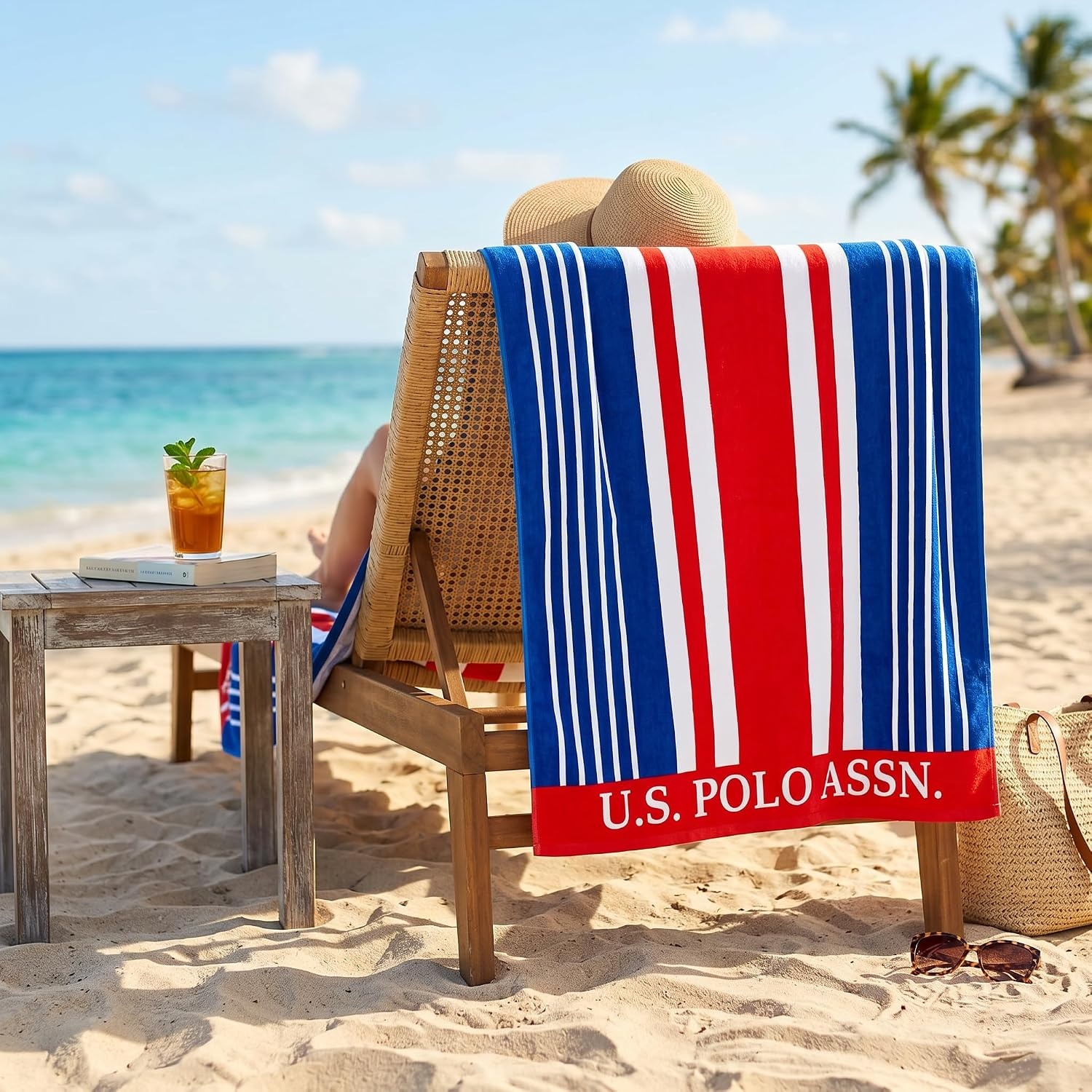 image:imageUS POLO ASSN Oversized Beach and Pool Towel 100 Cotton Velour 40 x 70 Inch Lightweight Absorbent for Beach Pool or Spa 1 Bon VoyageRed West Coast