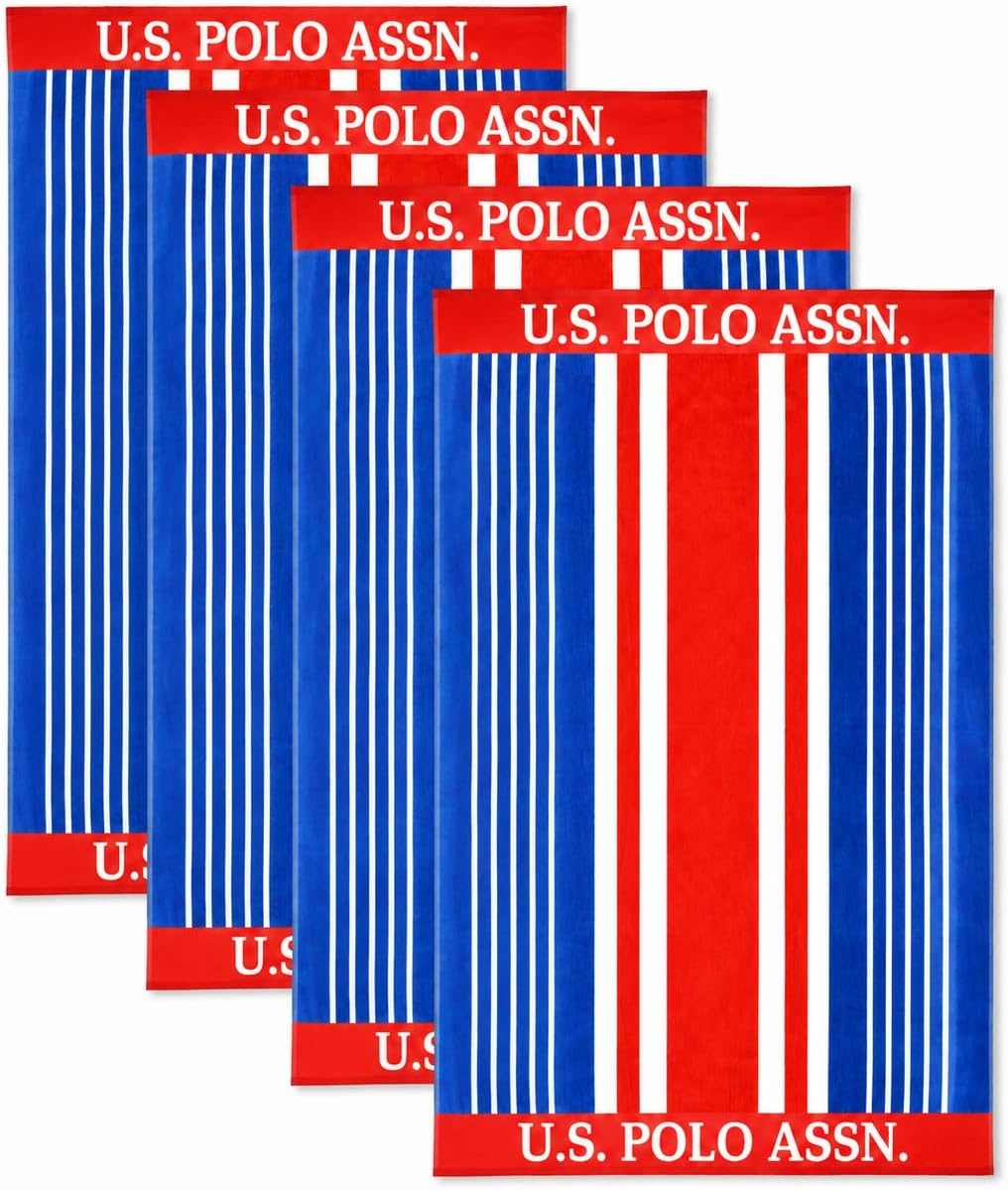 image:imageUS POLO ASSN Oversized Beach and Pool Towel 100 Cotton Velour 40 x 70 Inch Lightweight Absorbent for Beach Pool or Spa 1 Bon VoyageRed West Coast