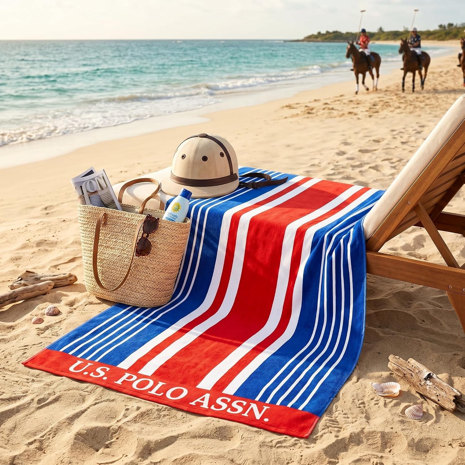 image:imageUS POLO ASSN Oversized Beach and Pool Towel 100 Cotton Velour 40 x 70 Inch Lightweight Absorbent for Beach Pool or Spa 1 Bon VoyageRed West Coast