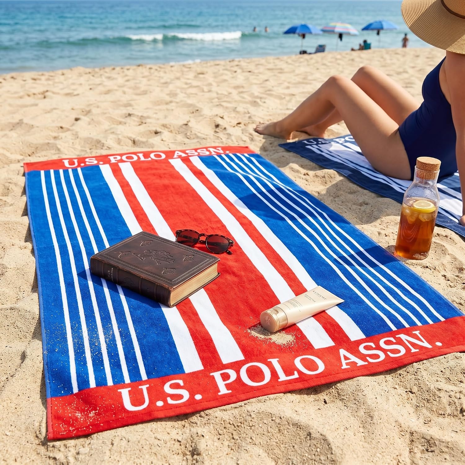 image:imageUS POLO ASSN Oversized Beach and Pool Towel 100 Cotton Velour 40 x 70 Inch Lightweight Absorbent for Beach Pool or Spa 1 Bon VoyageRed West Coast