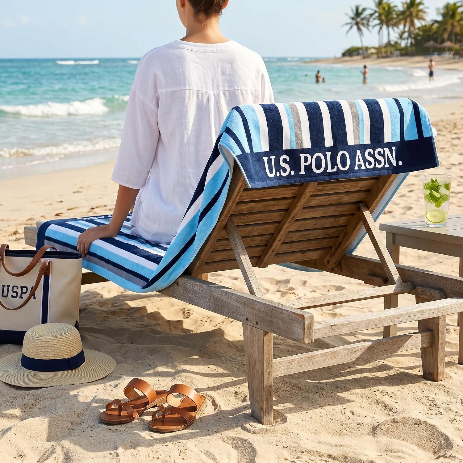 image:imageUS POLO ASSN Oversized Beach and Pool Towel 100 Cotton Velour 40 x 70 Inch Lightweight Absorbent for Beach Pool or Spa 1 Bon VoyageSail Away