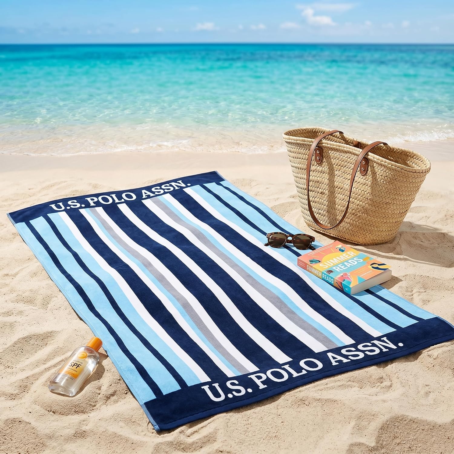 image:imageUS POLO ASSN Oversized Beach and Pool Towel 100 Cotton Velour 40 x 70 Inch Lightweight Absorbent for Beach Pool or Spa 1 Bon VoyageSail Away