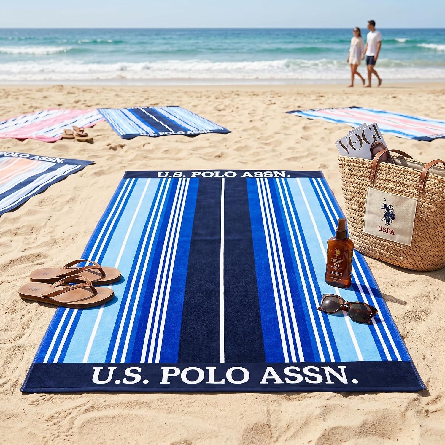 image:imageUS POLO ASSN Oversized Beach and Pool Towel 100 Cotton Velour 40 x 70 Inch Lightweight Absorbent for Beach Pool or Spa 1 Bon VoyageShip Shape