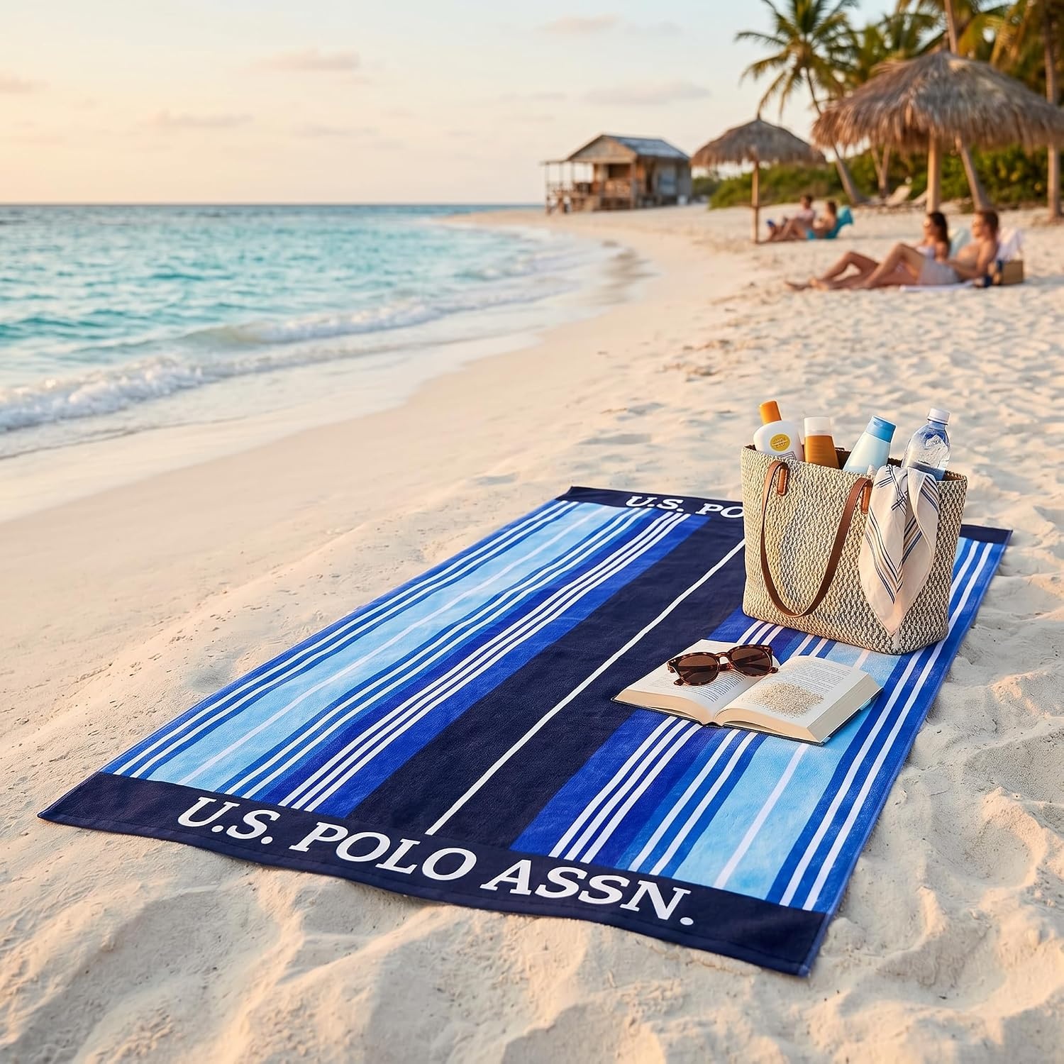 image:imageUS POLO ASSN Oversized Beach and Pool Towel 100 Cotton Velour 40 x 70 Inch Lightweight Absorbent for Beach Pool or Spa 1 Bon VoyageShip Shape