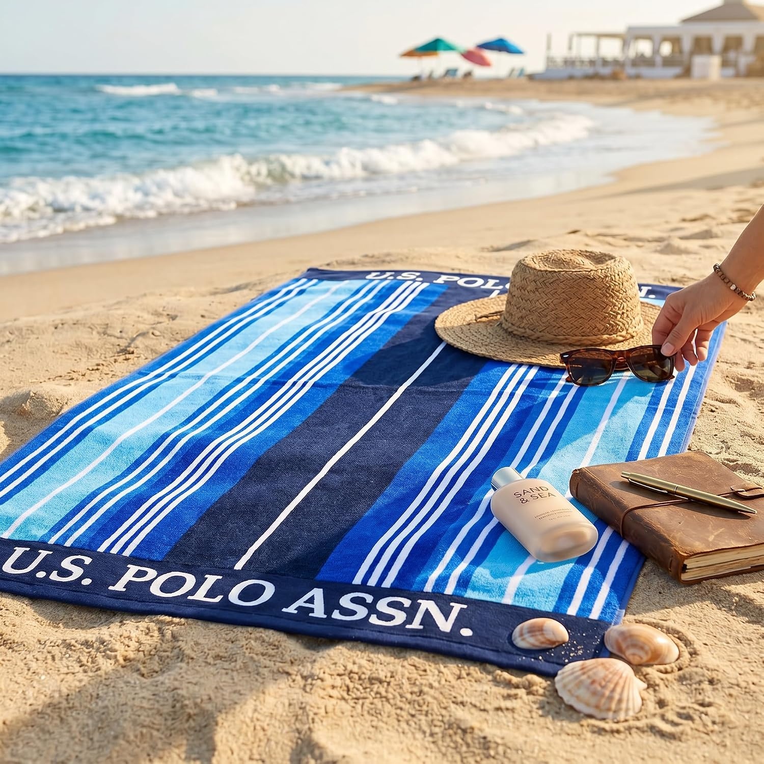 image:imageUS POLO ASSN Oversized Beach and Pool Towel 100 Cotton Velour 40 x 70 Inch Lightweight Absorbent for Beach Pool or Spa 1 Bon VoyageShip Shape