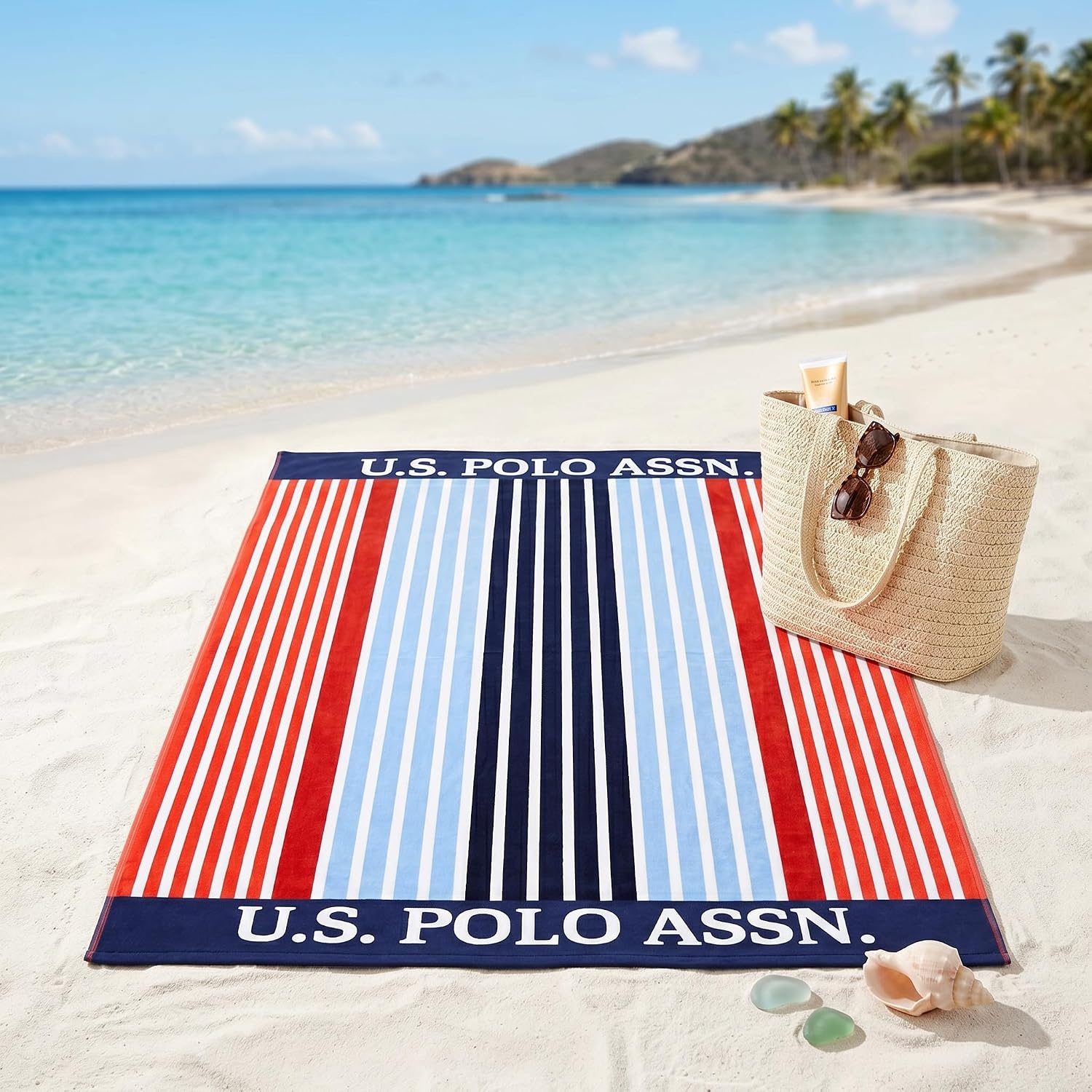 image:imageUS POLO ASSN Oversized Beach and Pool Towel 100 Cotton Velour 40 x 70 Inch Lightweight Absorbent for Beach Pool or Spa 1 Bon VoyageVero