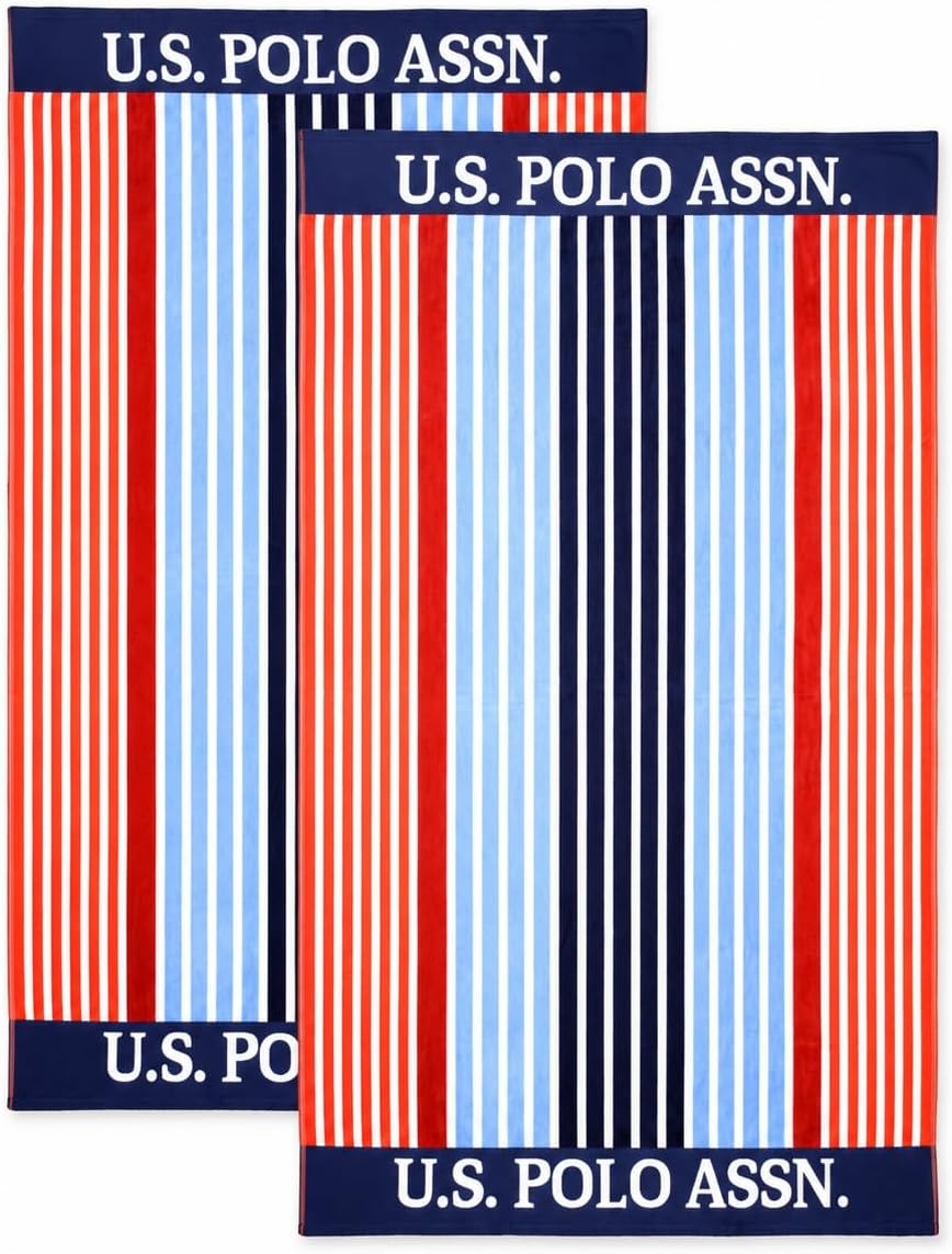 image:imageUS POLO ASSN Oversized Beach and Pool Towel 100 Cotton Velour 40 x 70 Inch Lightweight Absorbent for Beach Pool or Spa 1 Bon VoyageVero