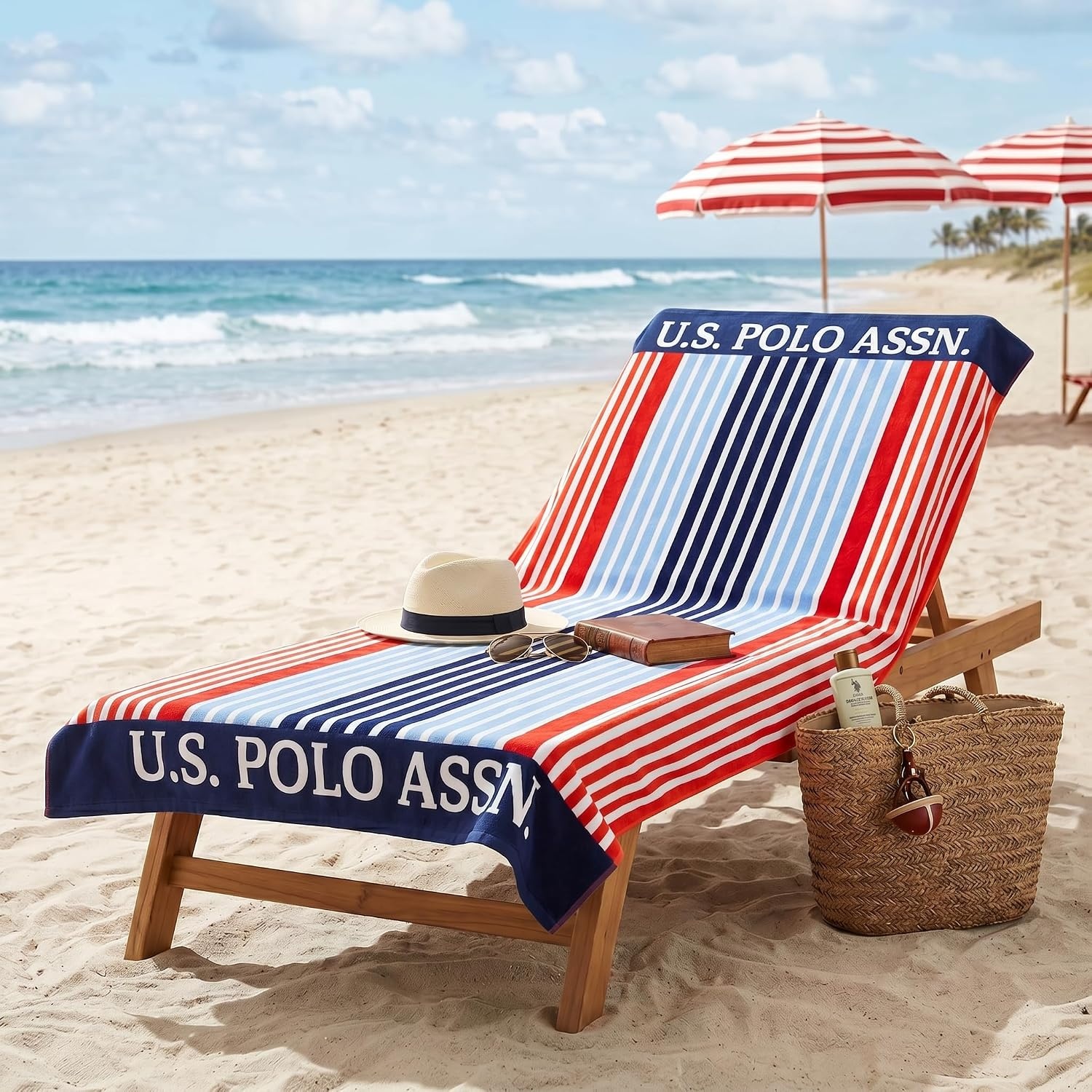 image:imageUS POLO ASSN Oversized Beach and Pool Towel 100 Cotton Velour 40 x 70 Inch Lightweight Absorbent for Beach Pool or Spa 1 Bon VoyageVero