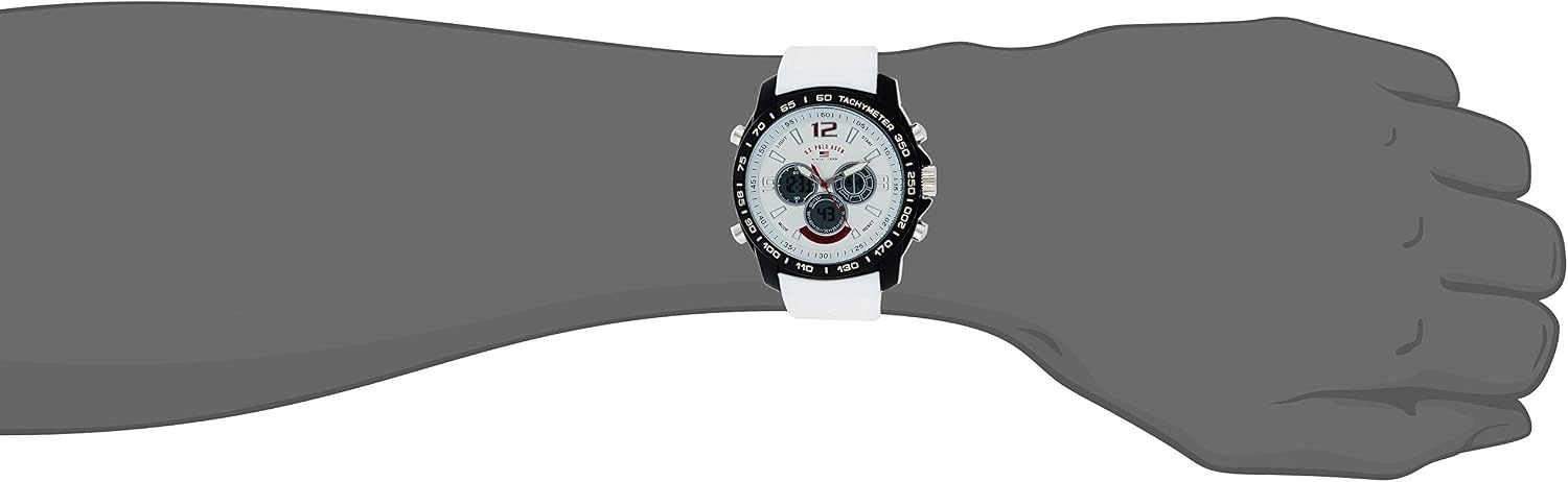 image:imageUS Polo Assn Mens Chronograph Sport Watch AnaDigital Display with Tachymeter Bezel Dual Time Stopwatch amp Alarm White Silicone Strap 46mm Case Fits Wrists 55 to 8