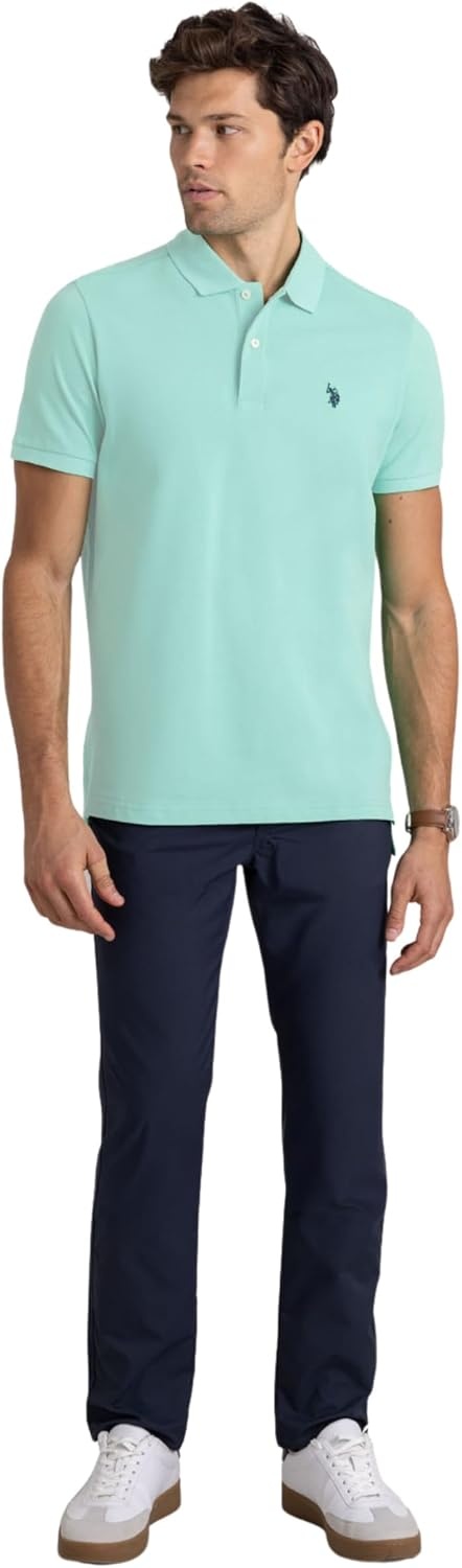 image:imageUS Polo Assn Mens Classic Polo Shirt TwoButton Closure Pique Polo Shirt Summer Fashion Golf ShirtAqua Light