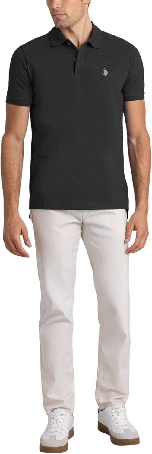 image:imageUS Polo Assn Mens Classic Polo Shirt TwoButton Closure Pique Polo Shirt Summer Fashion Golf ShirtBlack Heather