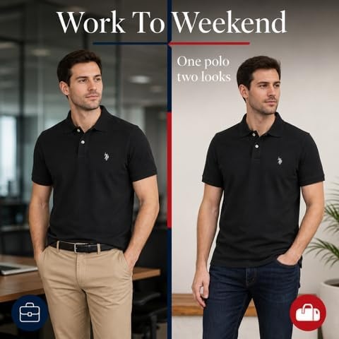 image:imageUS Polo Assn Mens Classic Polo Shirt TwoButton Closure Pique Polo Shirt Summer Fashion Golf ShirtBlackLight Grey