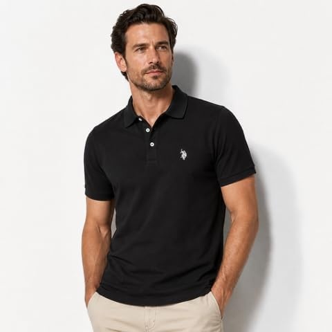 image:imageUS Polo Assn Mens Classic Polo Shirt TwoButton Closure Pique Polo Shirt Summer Fashion Golf ShirtBlackLight Grey