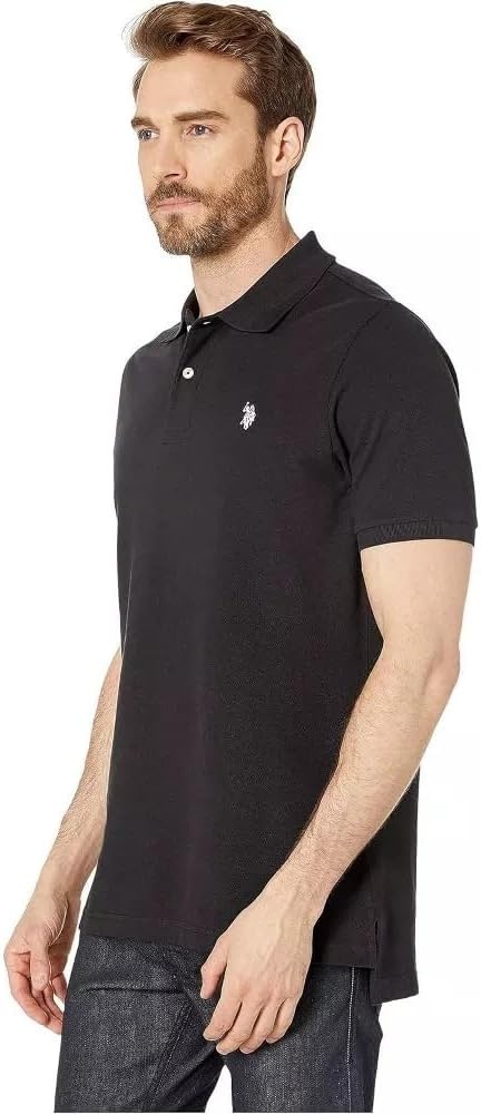 image:imageUS Polo Assn Mens Classic Polo Shirt TwoButton Closure Pique Polo Shirt Summer Fashion Golf ShirtBlackWhite