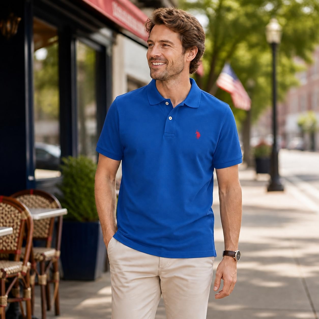 image:imageUS Polo Assn Mens Classic Polo Shirt TwoButton Closure Pique Polo Shirt Summer Fashion Golf ShirtBlue RaftRed