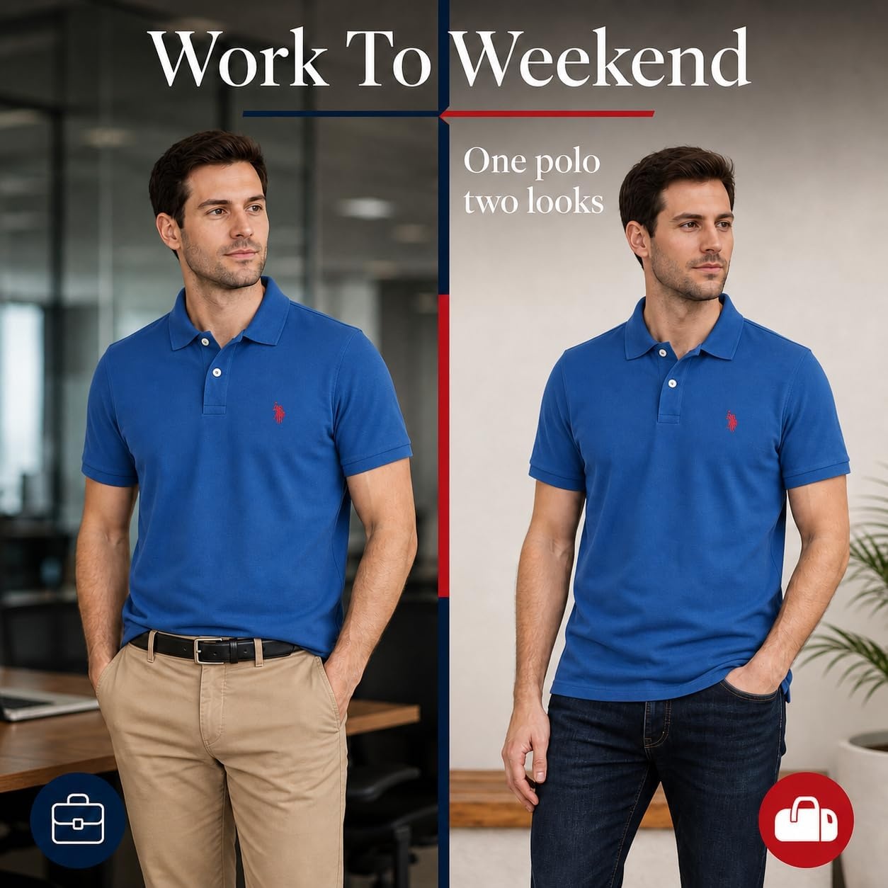 image:imageUS Polo Assn Mens Classic Polo Shirt TwoButton Closure Pique Polo Shirt Summer Fashion Golf ShirtBlue RaftRed