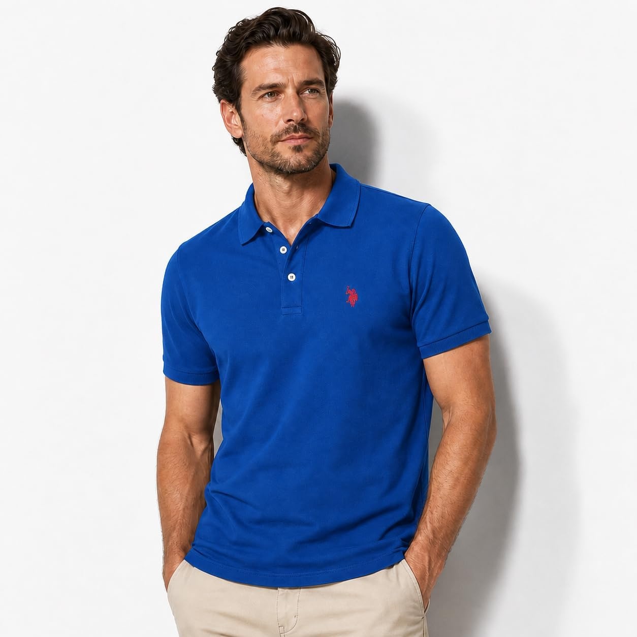 image:imageUS Polo Assn Mens Classic Polo Shirt TwoButton Closure Pique Polo Shirt Summer Fashion Golf ShirtBlue RaftRed