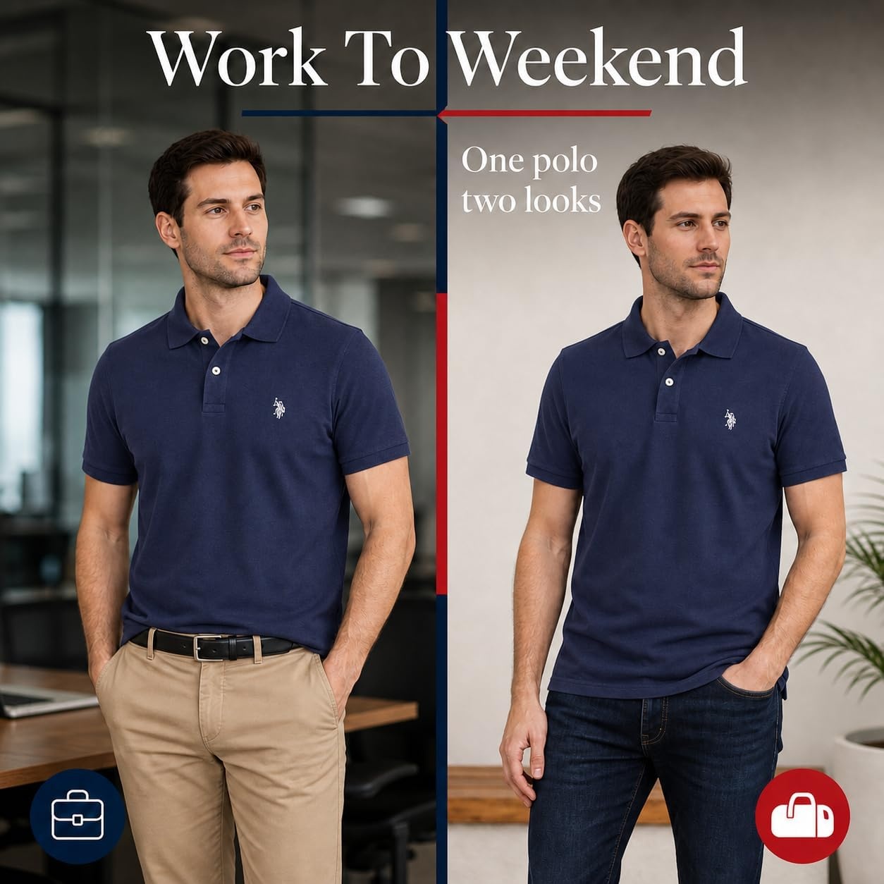 image:imageUS Polo Assn Mens Classic Polo Shirt TwoButton Closure Pique Polo Shirt Summer Fashion Golf ShirtClassic NavyWhite