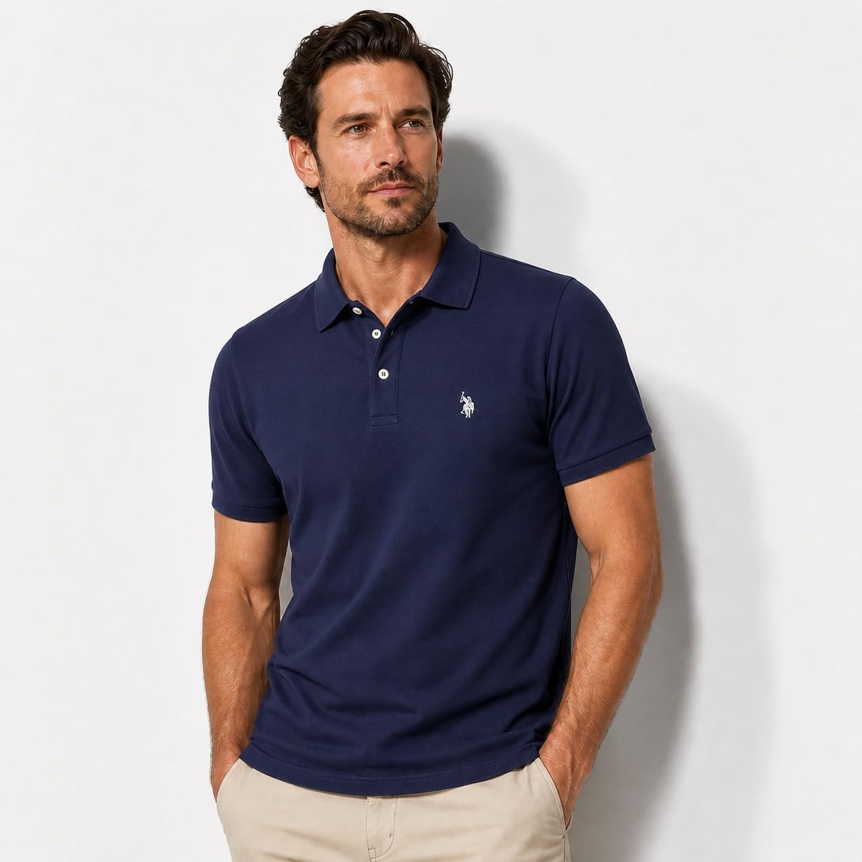 image:imageUS Polo Assn Mens Classic Polo Shirt TwoButton Closure Pique Polo Shirt Summer Fashion Golf ShirtClassic NavyWhite