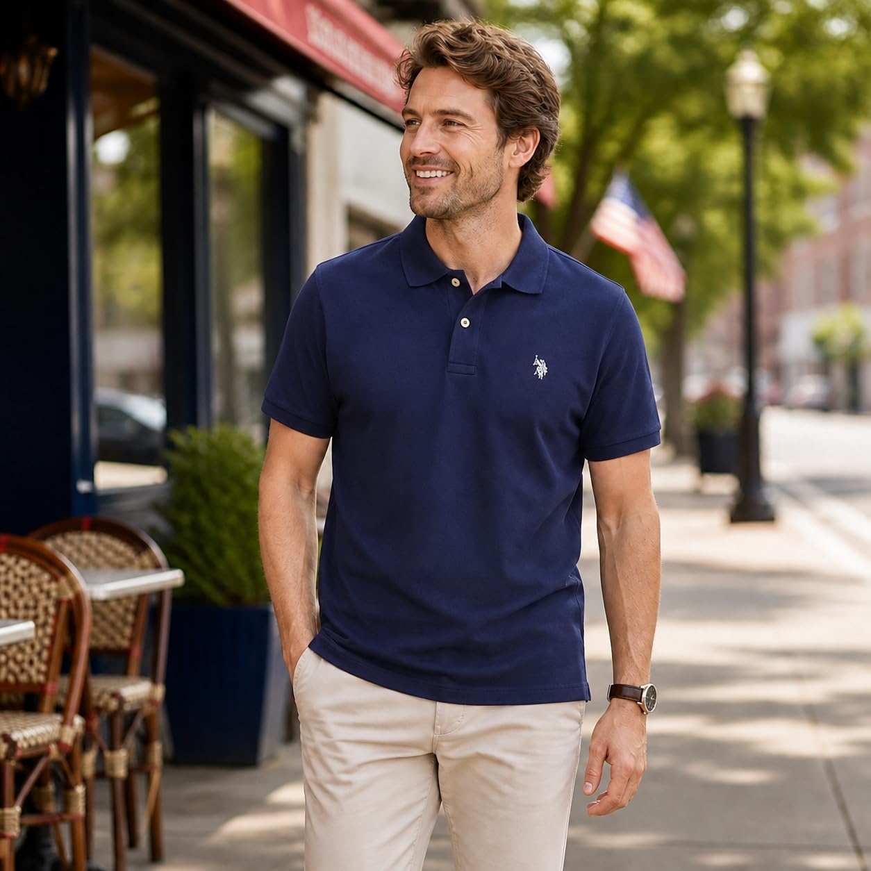 image:imageUS Polo Assn Mens Classic Polo Shirt TwoButton Closure Pique Polo Shirt Summer Fashion Golf ShirtClassic NavyWhite