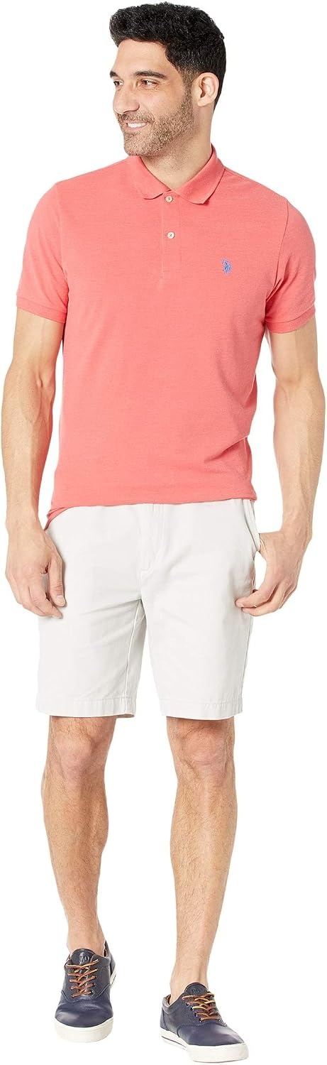 image:imageUS Polo Assn Mens Classic Polo Shirt TwoButton Closure Pique Polo Shirt Summer Fashion Golf ShirtCoral Shell Heather