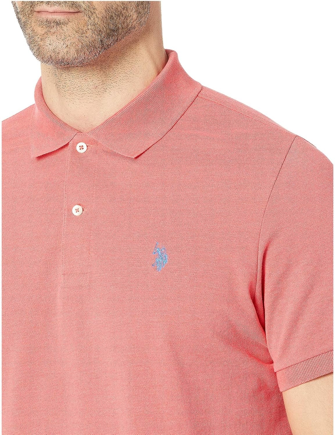 image:imageUS Polo Assn Mens Classic Polo Shirt TwoButton Closure Pique Polo Shirt Summer Fashion Golf ShirtCoral Shell Heather