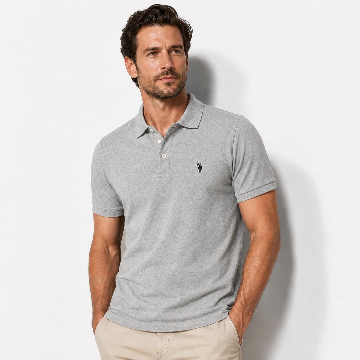image:imageUS Polo Assn Mens Classic Polo Shirt TwoButton Closure Pique Polo Shirt Summer Fashion Golf ShirtHeather GreyBlack