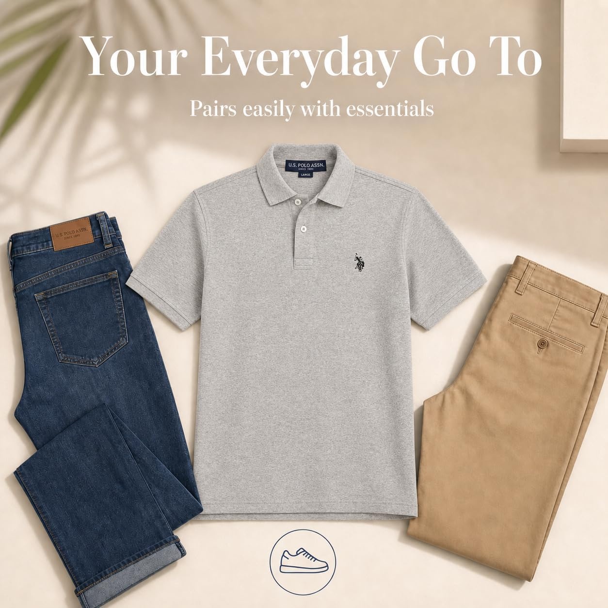 image:imageUS Polo Assn Mens Classic Polo Shirt TwoButton Closure Pique Polo Shirt Summer Fashion Golf ShirtHeather GreyBlack