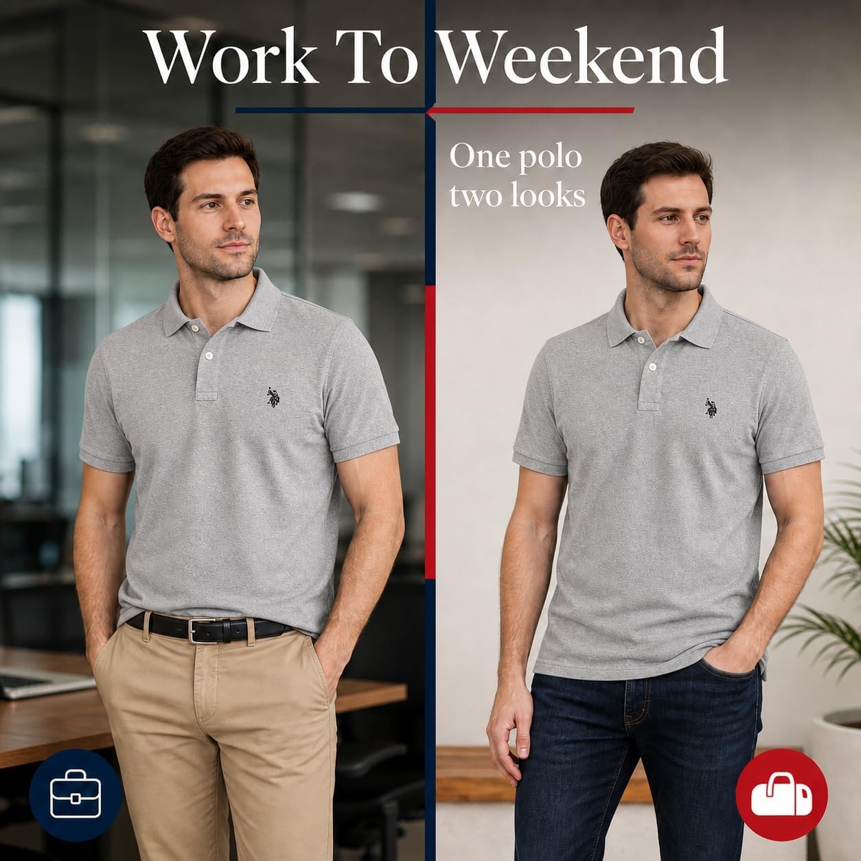 image:imageUS Polo Assn Mens Classic Polo Shirt TwoButton Closure Pique Polo Shirt Summer Fashion Golf ShirtHeather GreyBlack