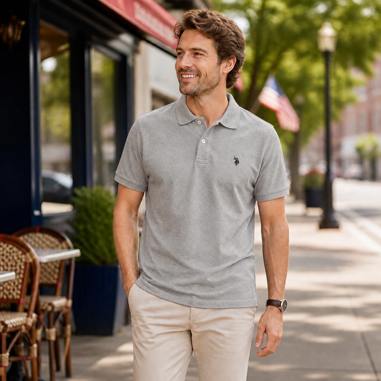image:imageUS Polo Assn Mens Classic Polo Shirt TwoButton Closure Pique Polo Shirt Summer Fashion Golf ShirtHeather GreyBlack