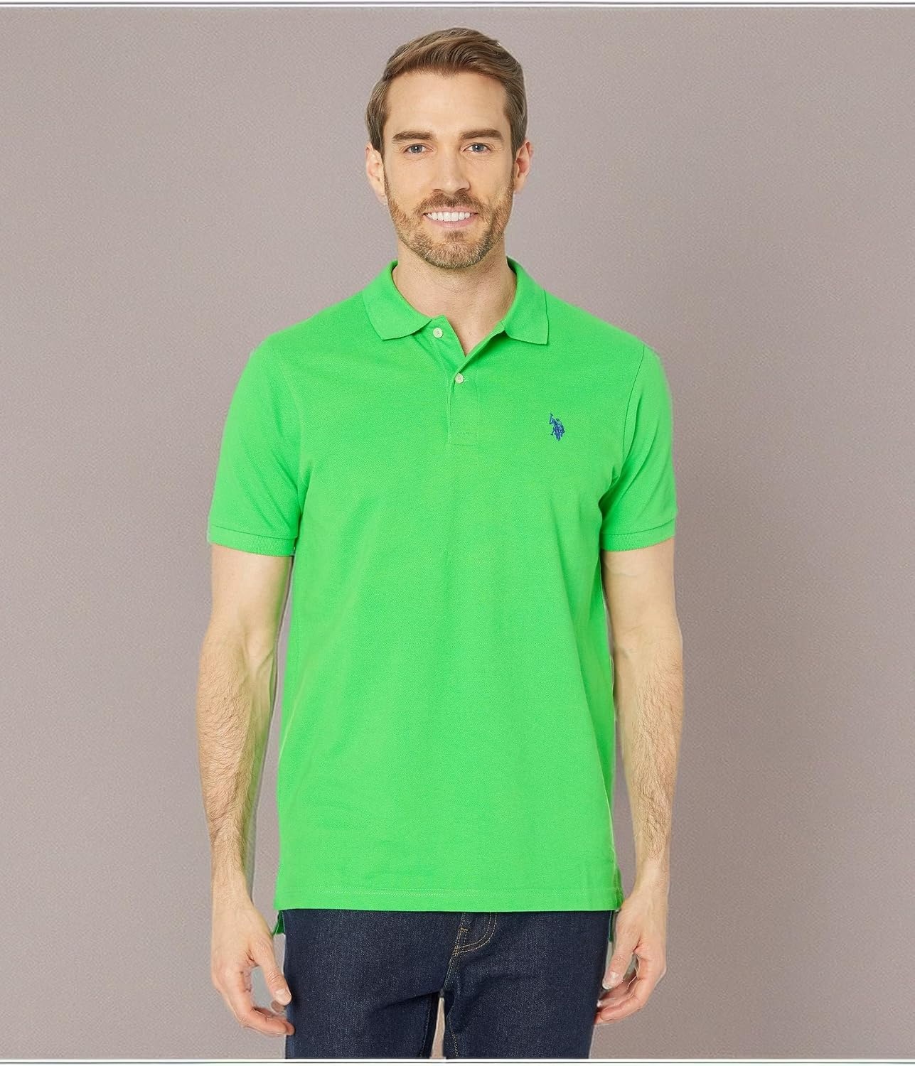 image:imageUS Polo Assn Mens Classic Polo Shirt TwoButton Closure Pique Polo Shirt Summer Fashion Golf ShirtHockney Green