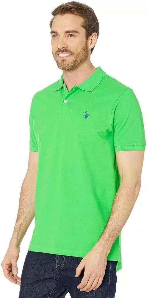 image:imageUS Polo Assn Mens Classic Polo Shirt TwoButton Closure Pique Polo Shirt Summer Fashion Golf ShirtHockney Green