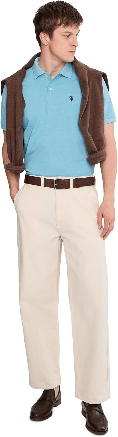 image:imageUS Polo Assn Mens Classic Polo Shirt TwoButton Closure Pique Polo Shirt Summer Fashion Golf ShirtHorizon Blue Heather