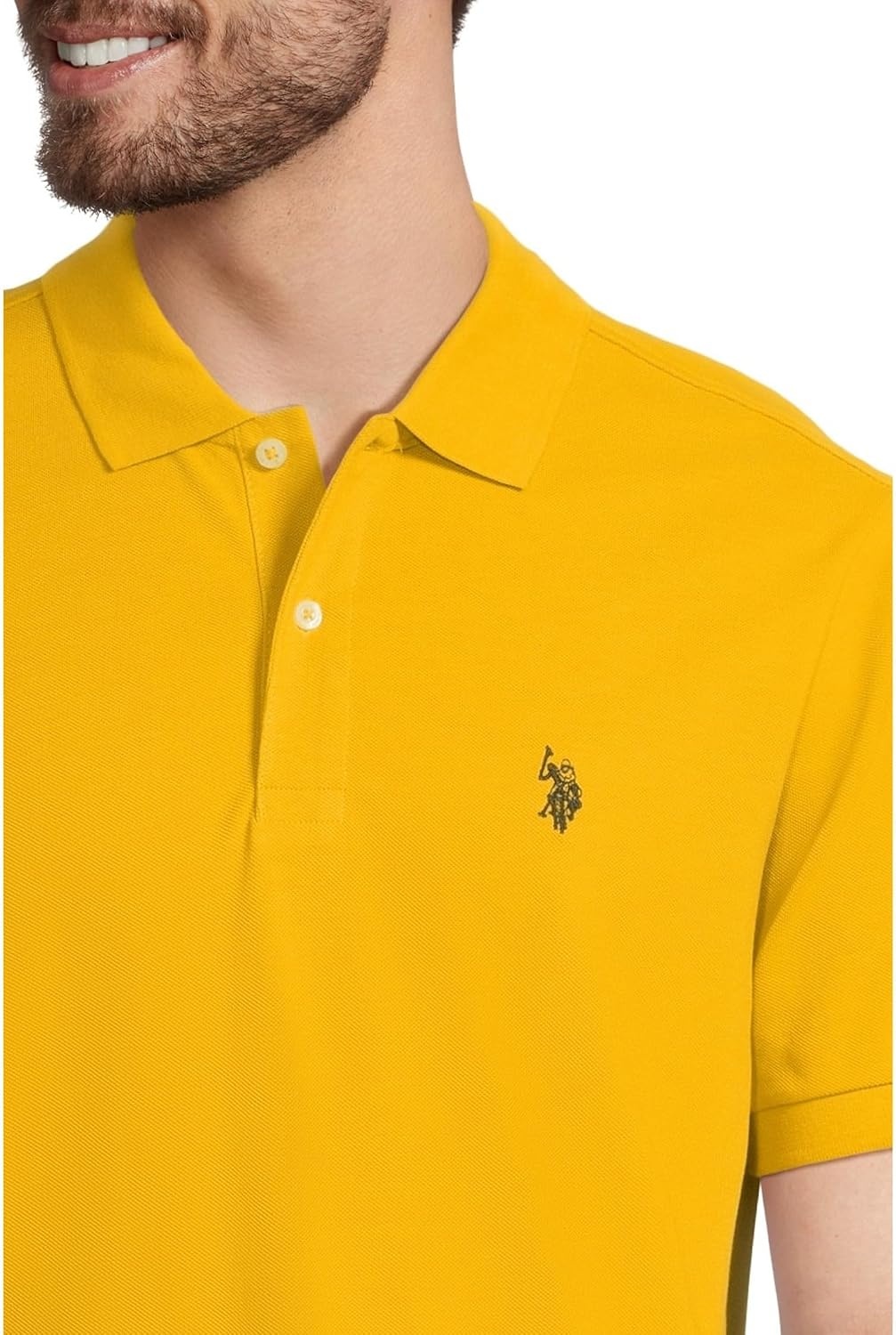 image:imageUS Polo Assn Mens Classic Polo Shirt TwoButton Closure Pique Polo Shirt Summer Fashion Golf ShirtHudson Gold