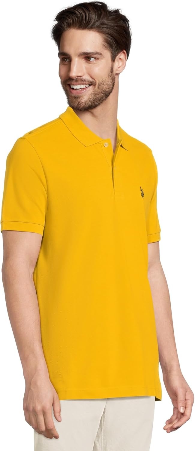 image:imageUS Polo Assn Mens Classic Polo Shirt TwoButton Closure Pique Polo Shirt Summer Fashion Golf ShirtHudson Gold