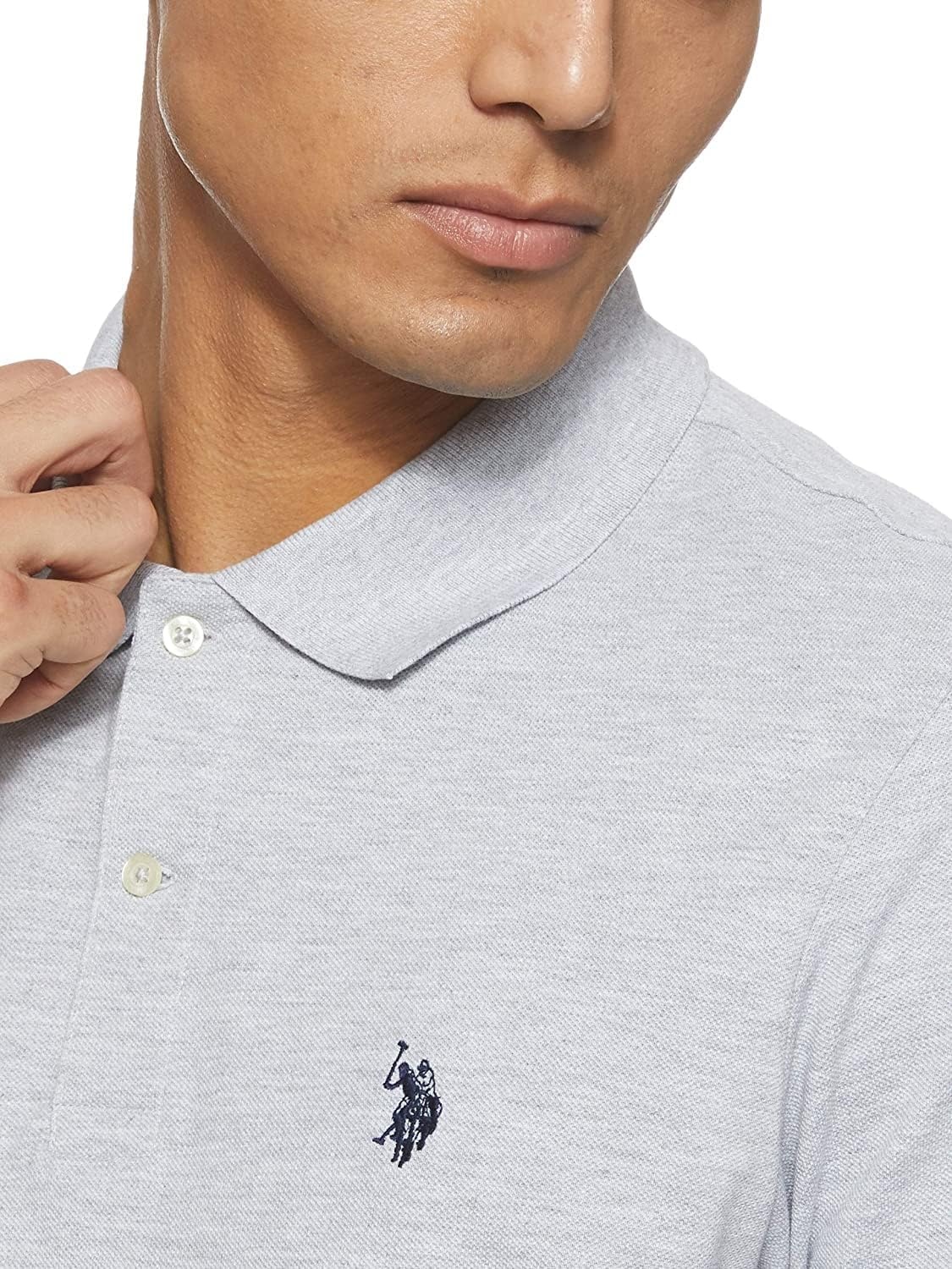 image:imageUS Polo Assn Mens Classic Polo Shirt TwoButton Closure Pique Polo Shirt Summer Fashion Golf ShirtLight Heather Gray
