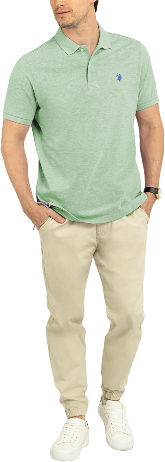image:imageUS Polo Assn Mens Classic Polo Shirt TwoButton Closure Pique Polo Shirt Summer Fashion Golf ShirtMint Tea Heather
