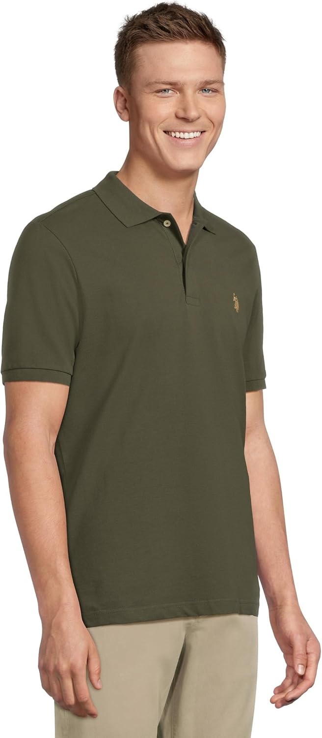 image:imageUS Polo Assn Mens Classic Polo Shirt TwoButton Closure Pique Polo Shirt Summer Fashion Golf ShirtOlive Trail