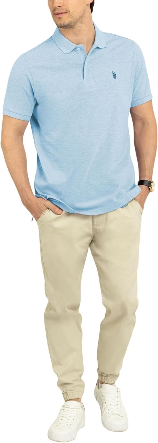 image:imageUS Polo Assn Mens Classic Polo Shirt TwoButton Closure Pique Polo Shirt Summer Fashion Golf ShirtPale Perry