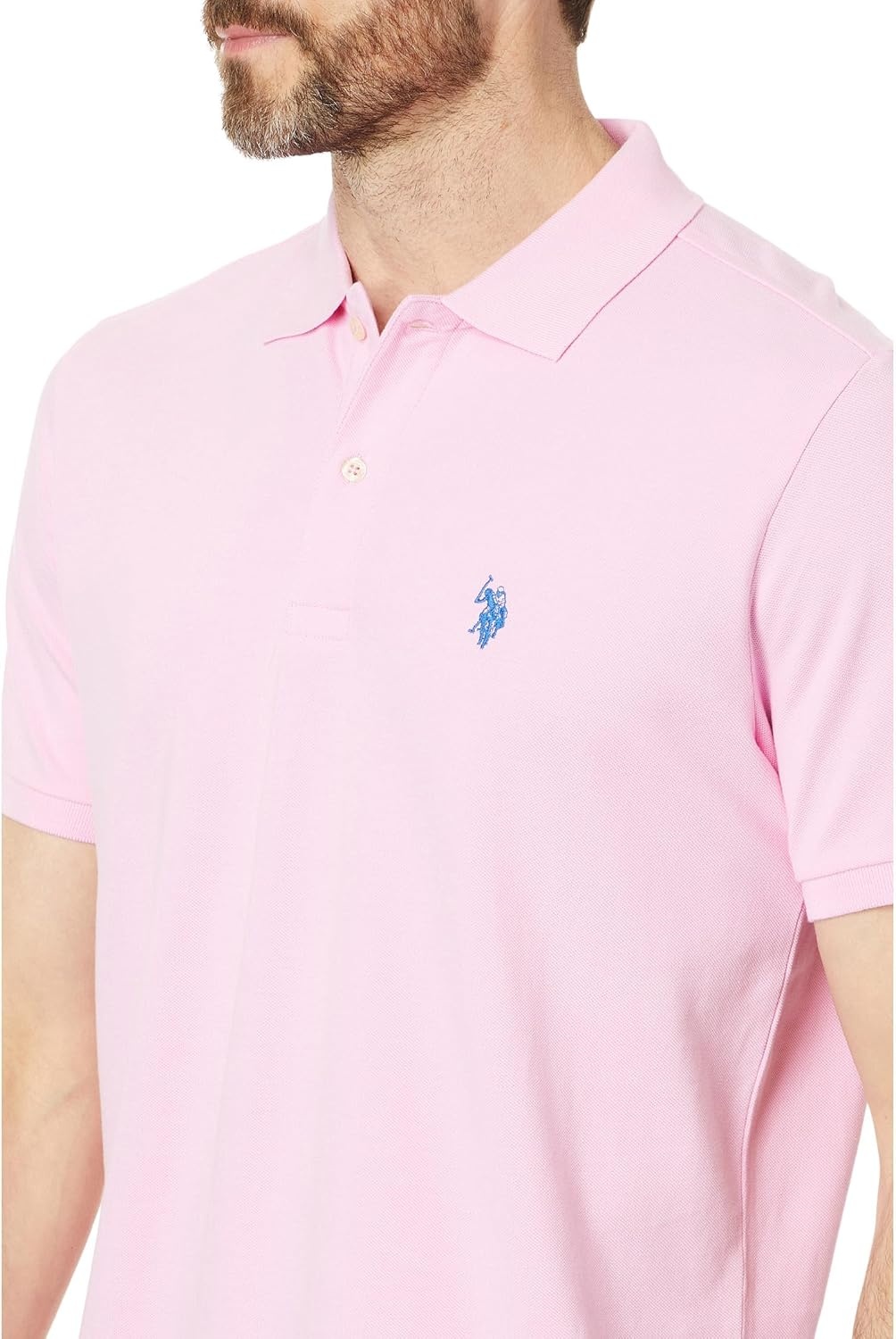 image:imageUS Polo Assn Mens Classic Polo Shirt TwoButton Closure Pique Polo Shirt Summer Fashion Golf ShirtPink Hour