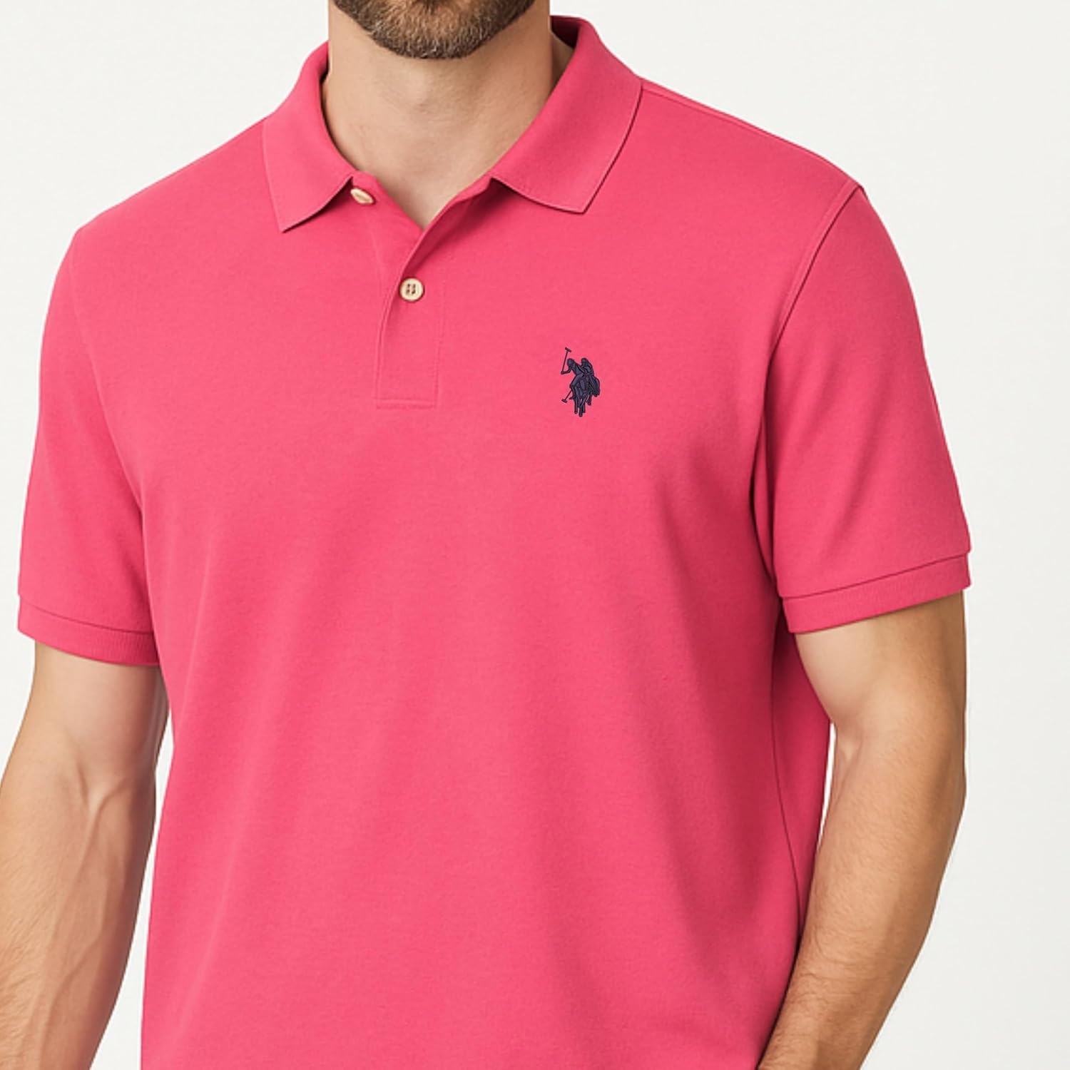 image:imageUS Polo Assn Mens Classic Polo Shirt TwoButton Closure Pique Polo Shirt Summer Fashion Golf ShirtPink Moon