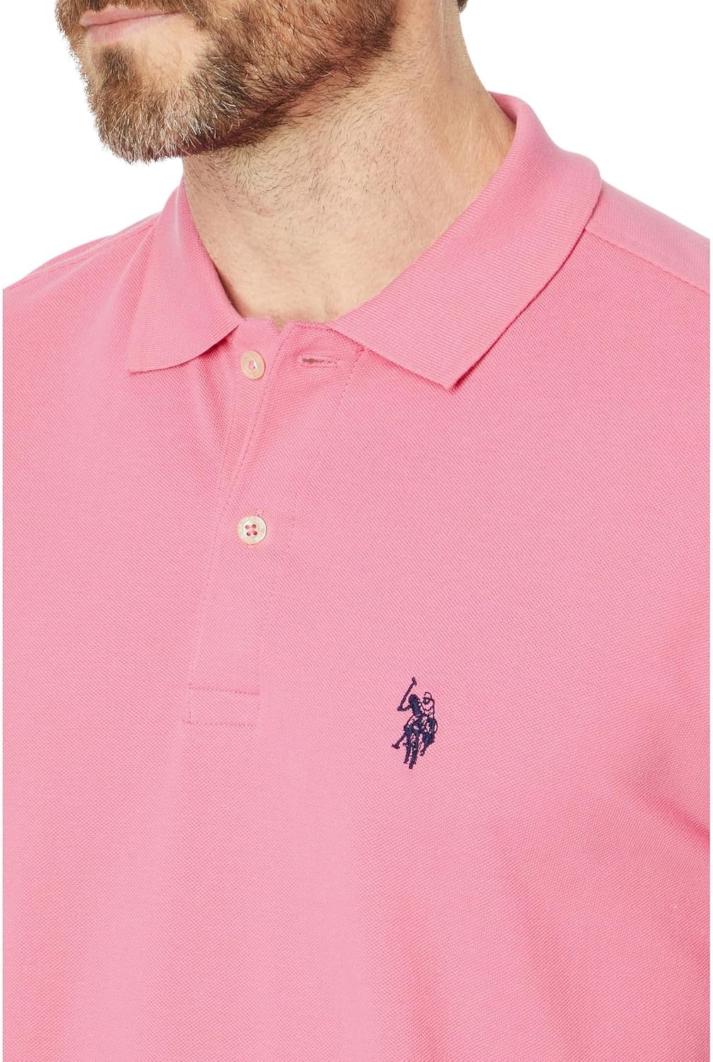 image:imageUS Polo Assn Mens Classic Polo Shirt TwoButton Closure Pique Polo Shirt Summer Fashion Golf ShirtPink Movement