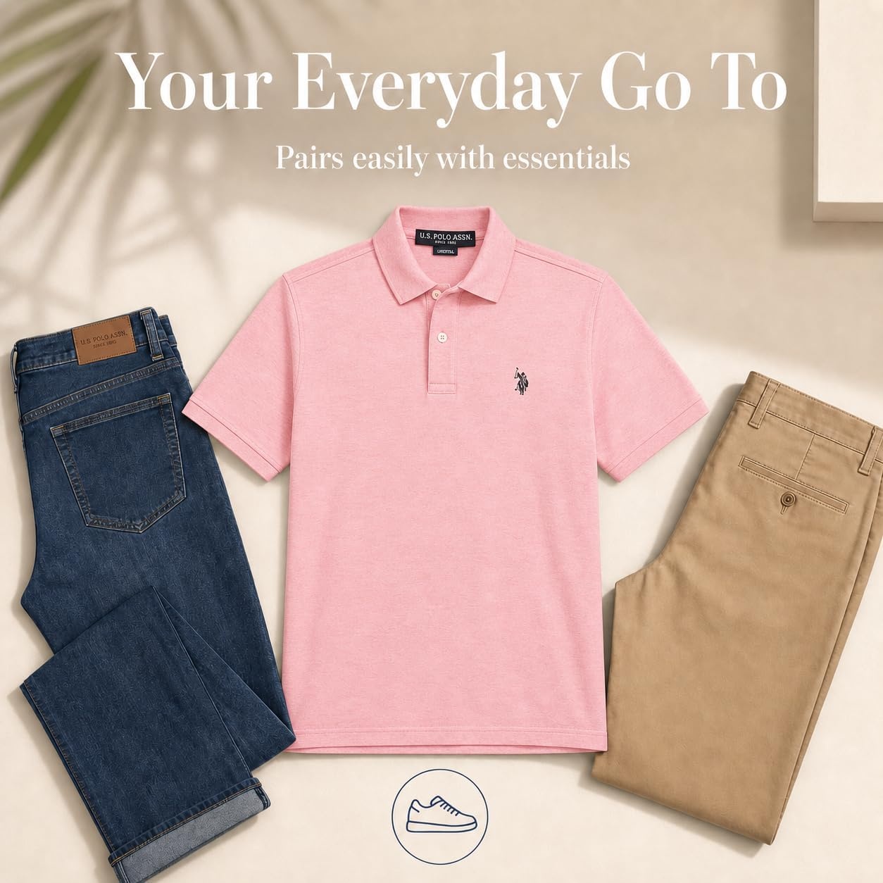 image:imageUS Polo Assn Mens Classic Polo Shirt TwoButton Closure Pique Polo Shirt Summer Fashion Golf ShirtPink Sunset HeatherBlack