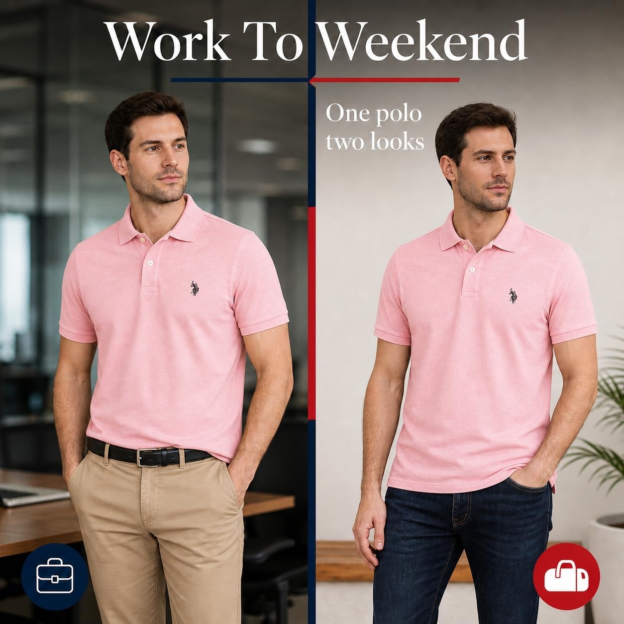 image:imageUS Polo Assn Mens Classic Polo Shirt TwoButton Closure Pique Polo Shirt Summer Fashion Golf ShirtPink Sunset HeatherBlack