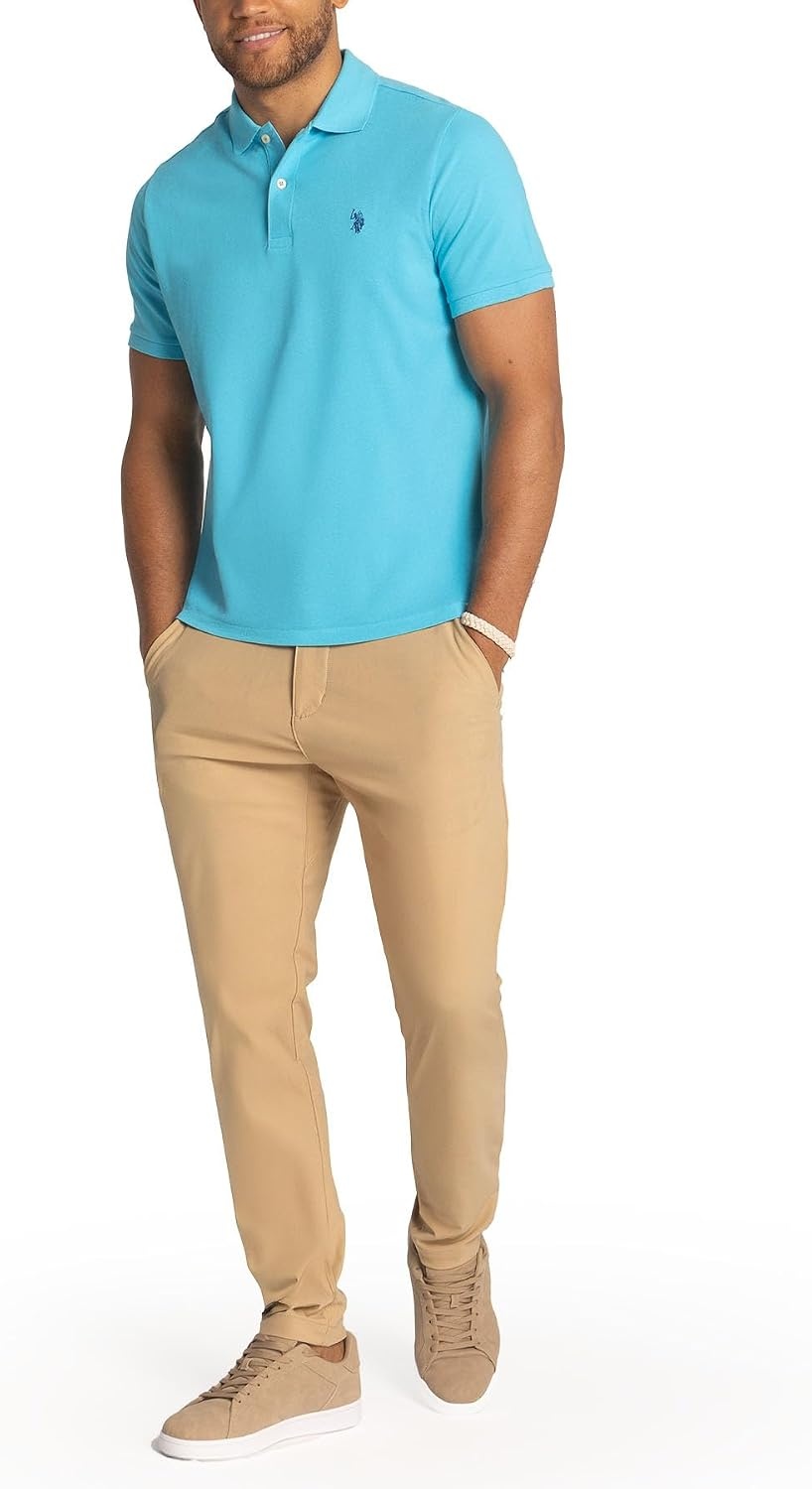 image:imageUS Polo Assn Mens Classic Polo Shirt TwoButton Closure Pique Polo Shirt Summer Fashion Golf ShirtRiver Blue