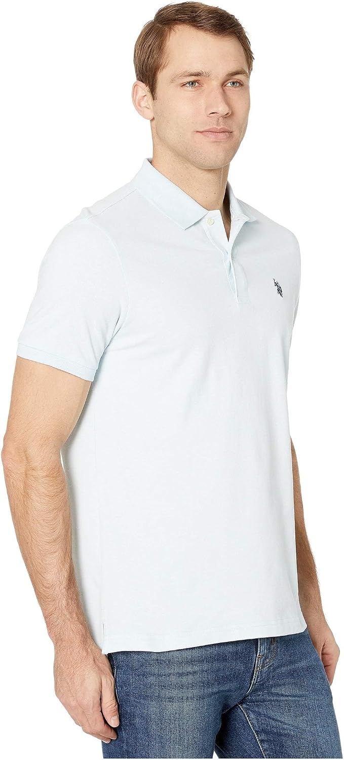 image:imageUS Polo Assn Mens Classic Polo Shirt TwoButton Closure Pique Polo Shirt Summer Fashion Golf ShirtTahoe Blue Heather