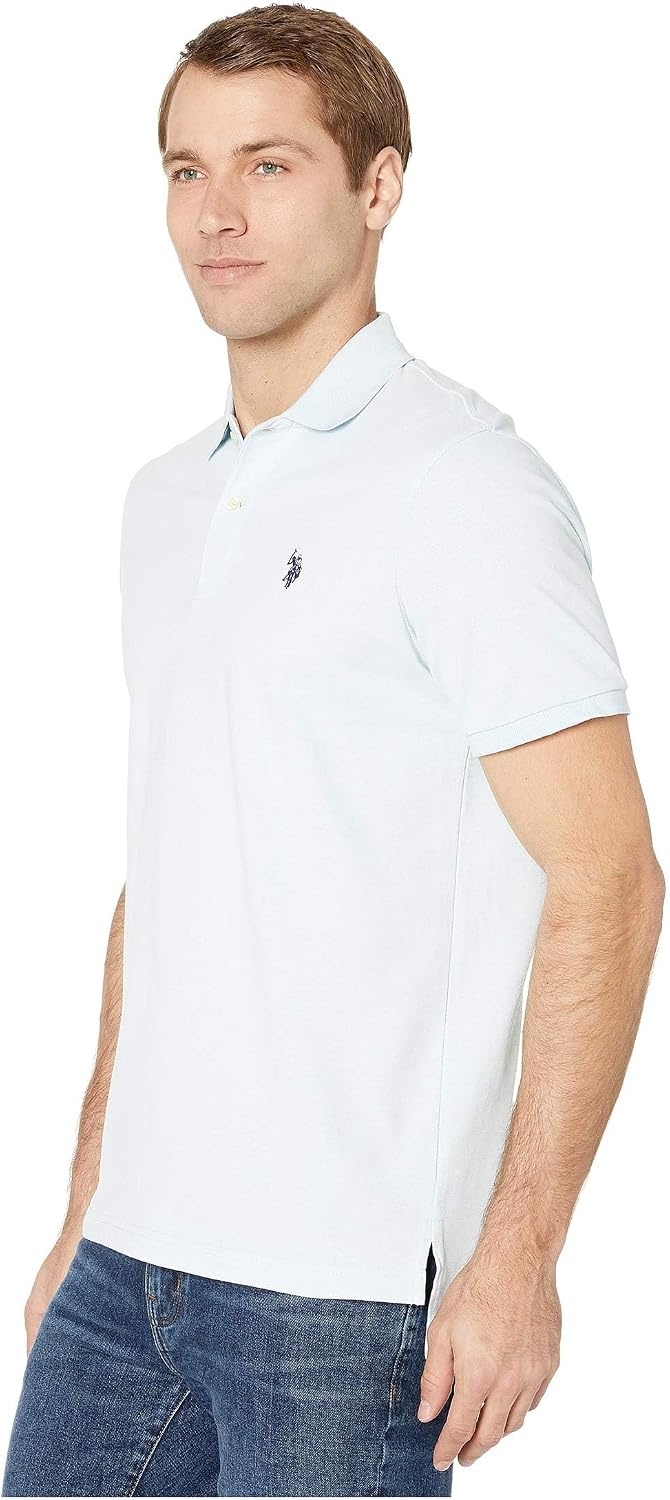 image:imageUS Polo Assn Mens Classic Polo Shirt TwoButton Closure Pique Polo Shirt Summer Fashion Golf ShirtTahoe Blue Heather