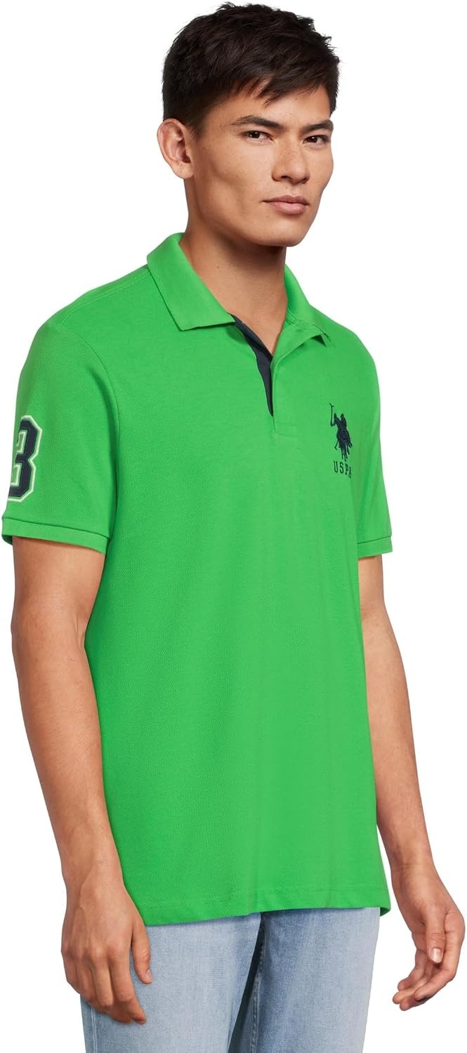 image:imageUS Polo Assn Mens ShortSleeve Polo Shirt with Applique Casual Summer Slim Fit Polo Shirt with Contrast ColorGreen Lawn
