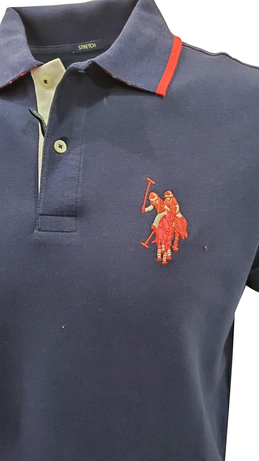 image:imageUS Polo Assn Mens ShortSleeve Polo Shirt with Applique Casual Summer Slim Fit Polo Shirt with Contrast ColorNavyMulti Red Pony