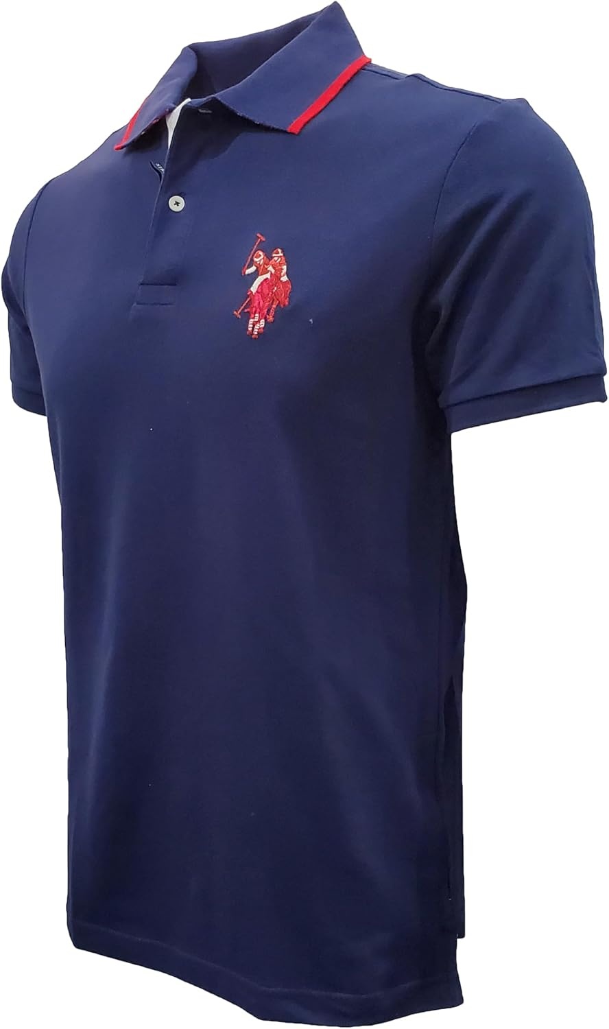 image:imageUS Polo Assn Mens ShortSleeve Polo Shirt with Applique Casual Summer Slim Fit Polo Shirt with Contrast ColorNavyMulti Red Pony